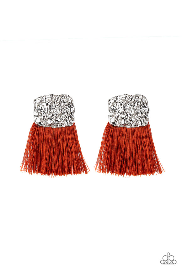 Plume Bloom - Orange Fringe Post Earrings