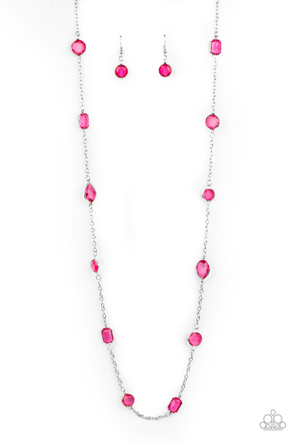 Glassy Glamorous - Pink Necklace - Box 7 - Pink