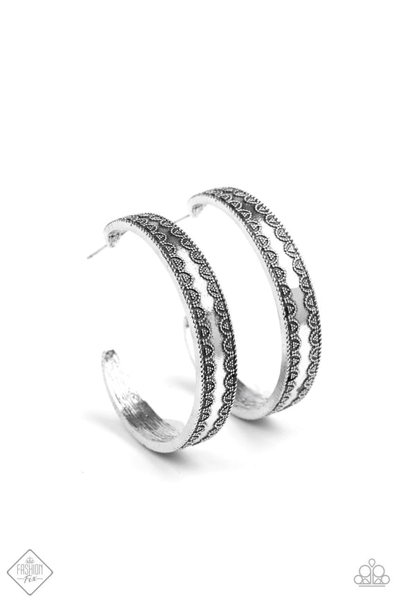 Textured Treasure - Silver Hoop Earring