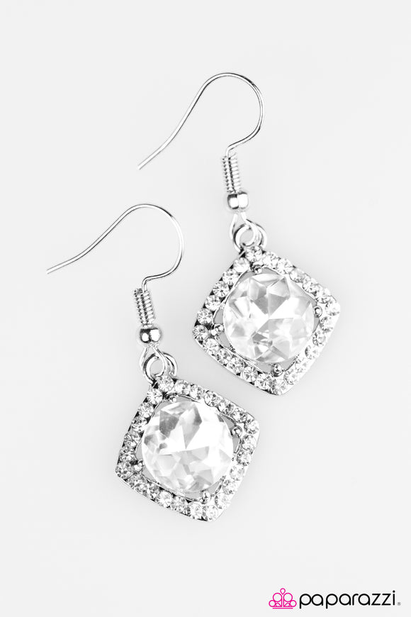 A Toast To The Bride And Broom - White Earrings