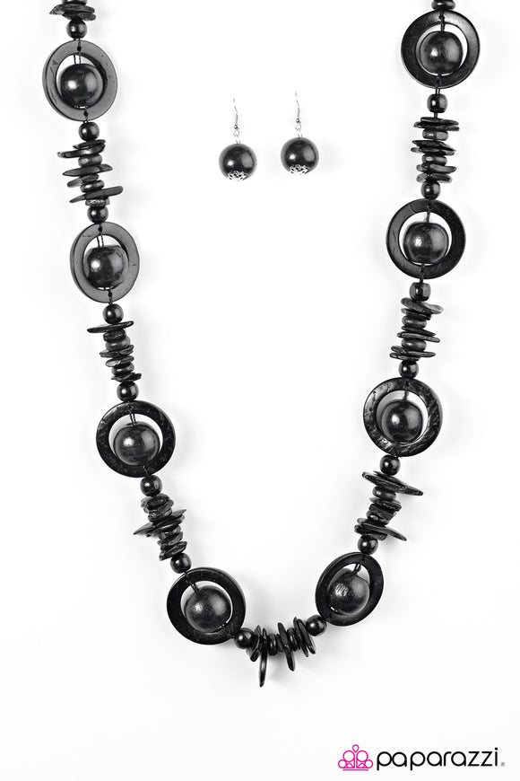 Tropical Tango - Black Wooden Necklace - Box 15 - Black