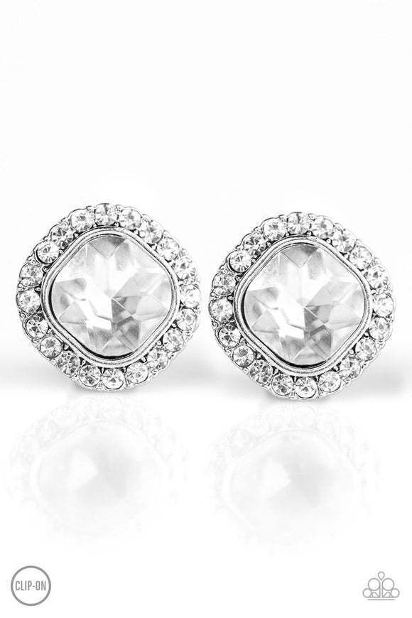 Cinderella Shimmer - White Clip-On Earring - Box 1