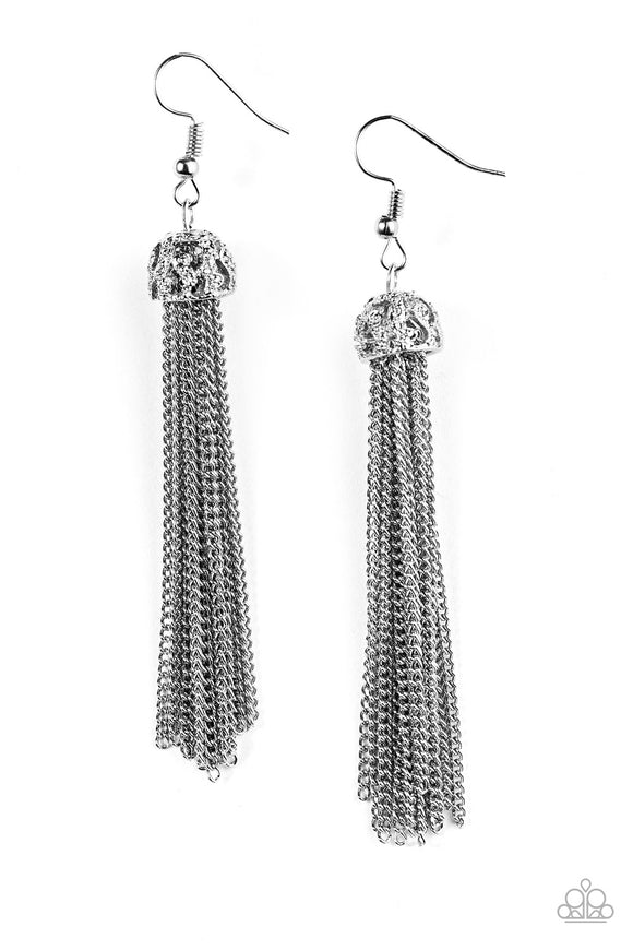 Tango With Tassel - Silver Earrings