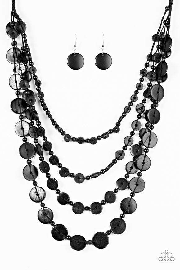 Fiji Flair - Black Wooden Necklace - Box 14 - Black