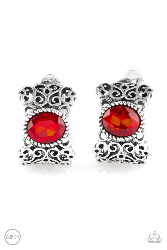 Glamorously Grand Duchess - Red Clip-On Earring - Box 1
