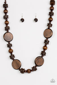 Tiki Tonga - Brown  Wooden Necklace - Box 5 - Brown