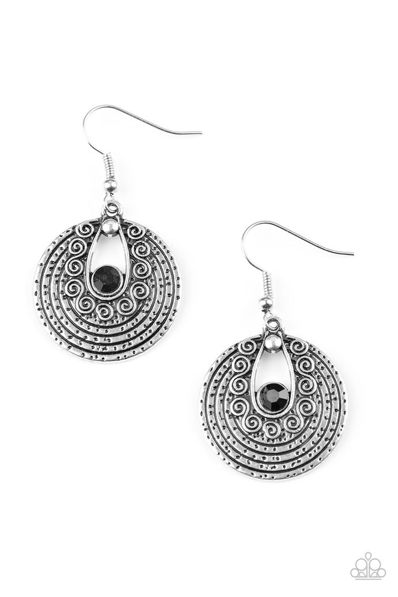 Majestically Mayan - Black Earring