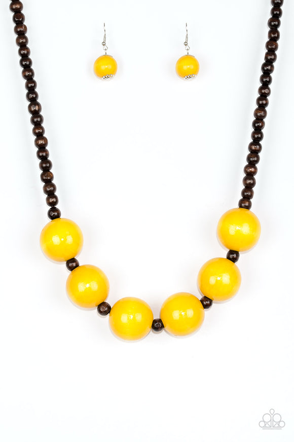 Oh My Miami - Yellow Wooden Necklace - Box 1 - Yellow