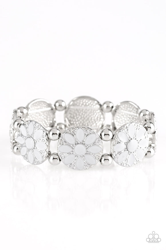 Dancing Dahlias - Silver Stretch Bracelet - Stretch Silver Box