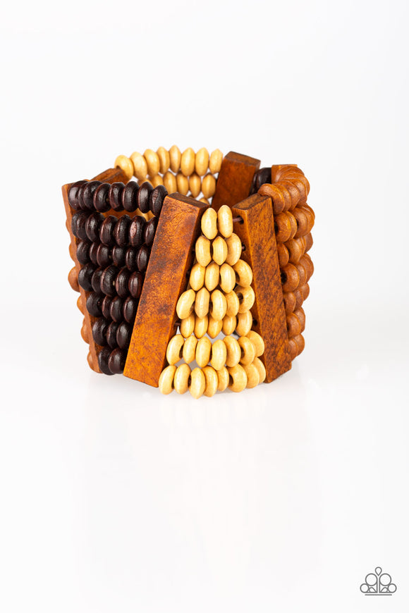 HAUTE In Hispaniola - Brown Wooden Stretch Bracelet