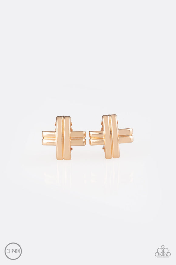 Couture Crossover - Gold Clip-On Earrings - Box 1