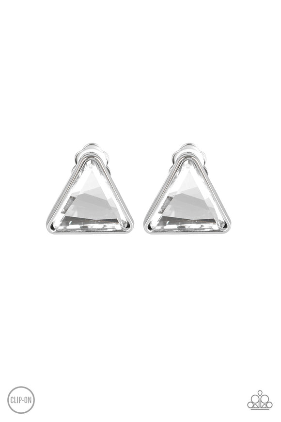 Timeless In Triangles - White Clip-On Earring - Box 1
