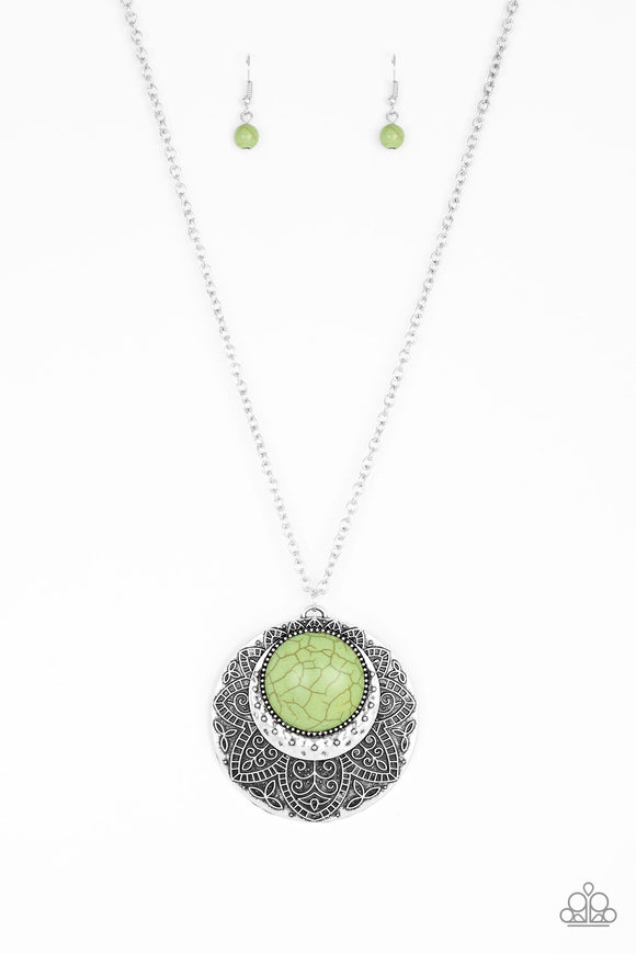 Medallion Meadow - Green Necklace - Box 6 - Green