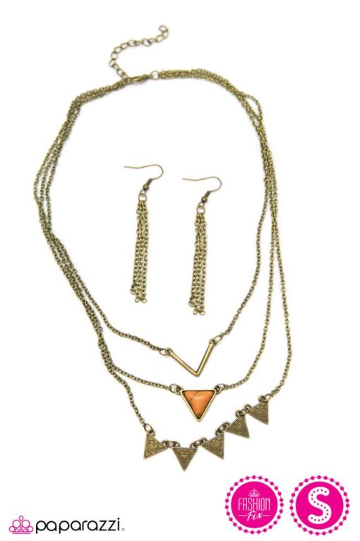 TRI-bal Style - Orange/Brass Necklace - Box 6 - Brass