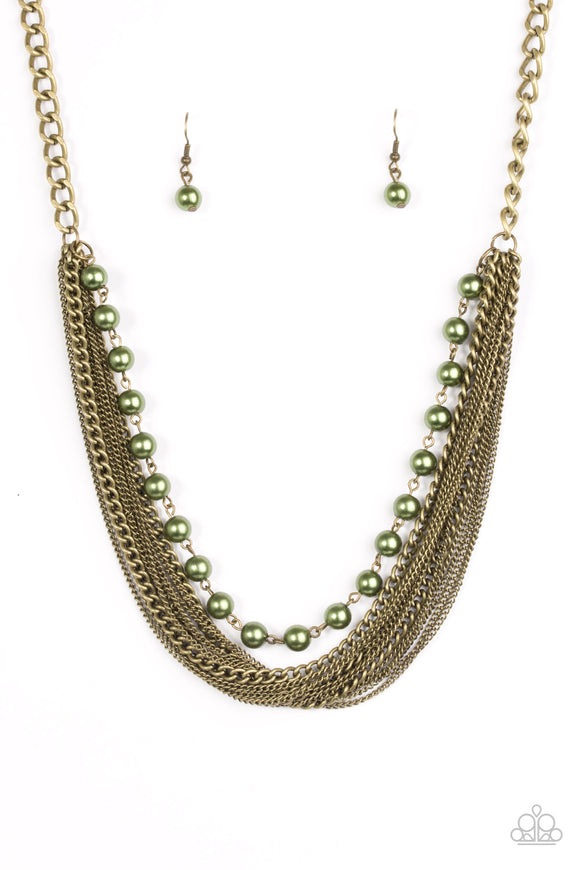 Fierce Fashion - Brass w/Green Necklace - Box 5 - Green